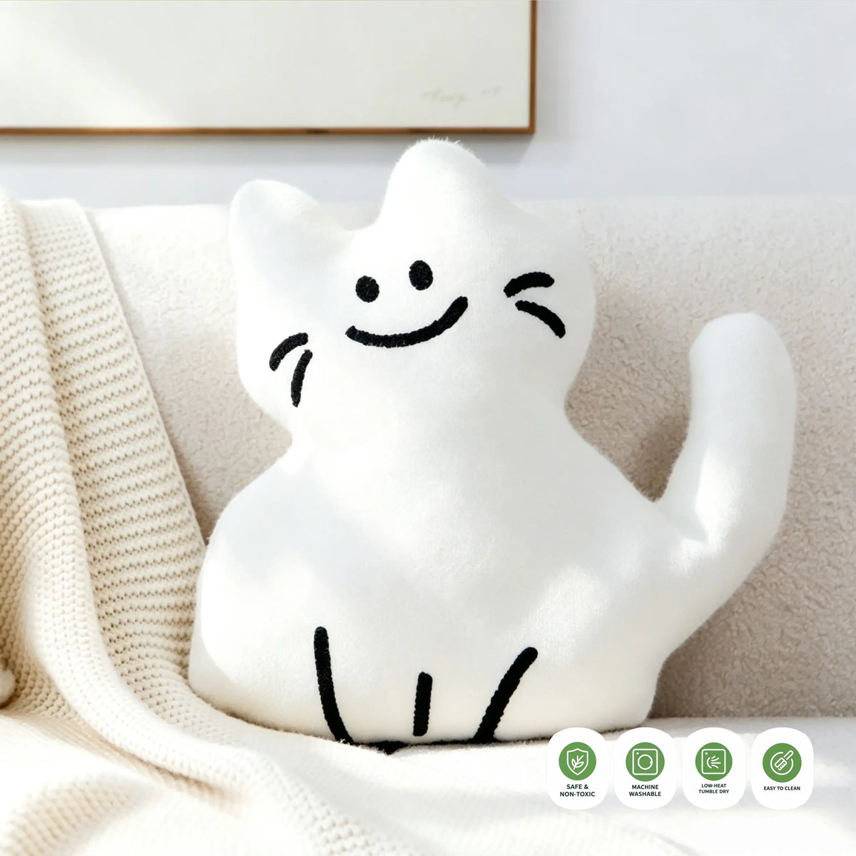 DoodleSnuggle Hand-Drawn Plush Cat