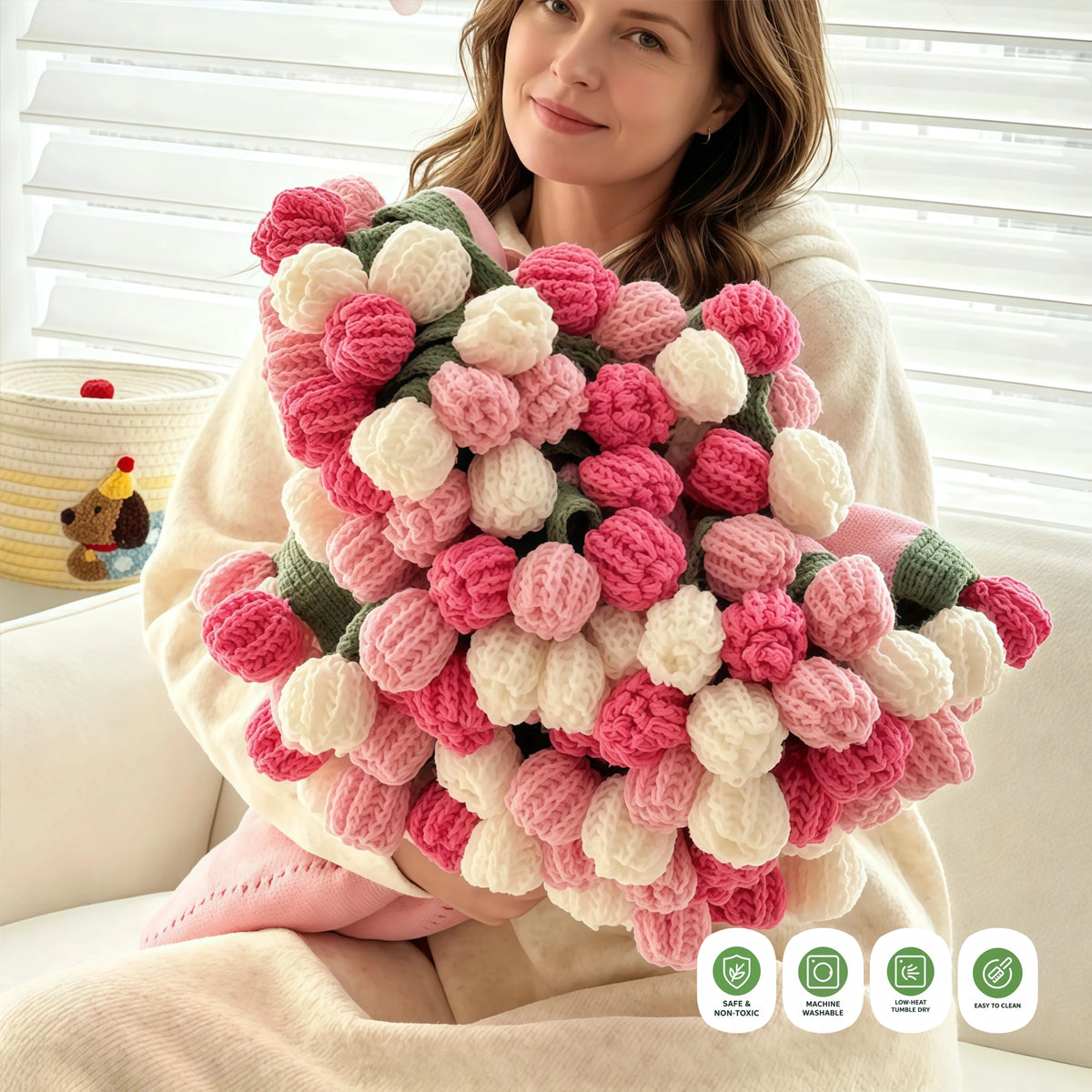 Rose Bouquet Knit Throw Blanket